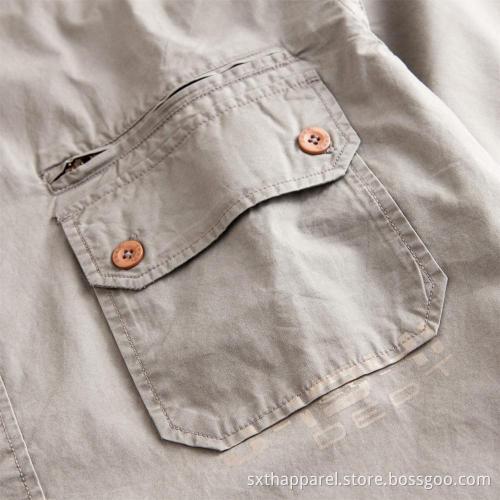 Khaki kortärmad herr Regular Tooling Pocket Shirt